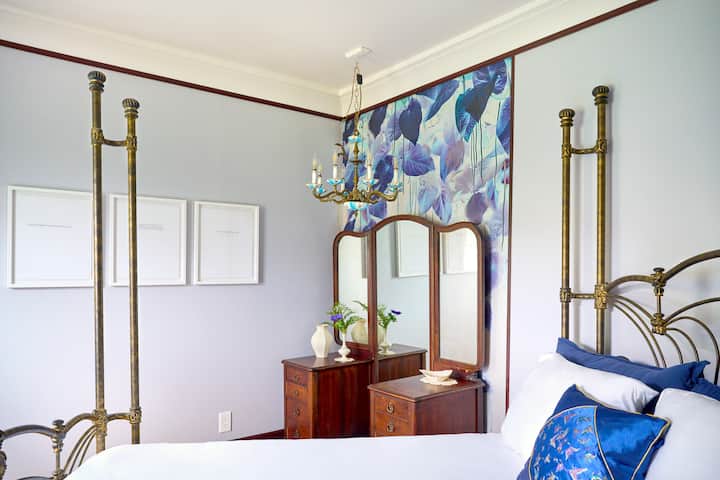 Dress for the day under the vintage chandelier.