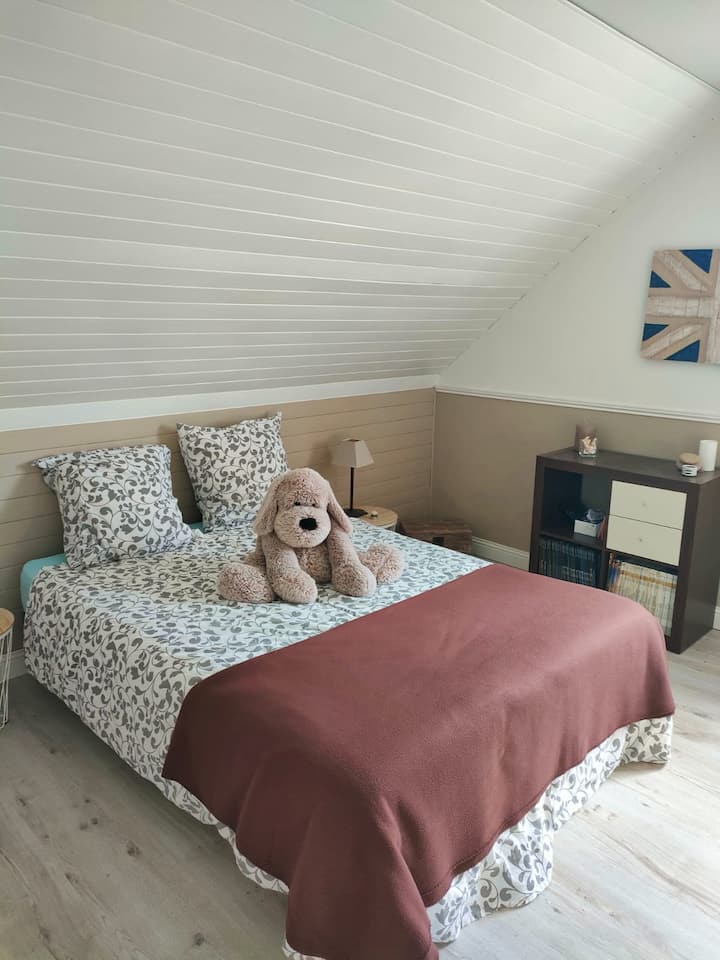 楼上非常宽敞的卧室，配有独立的淋浴间和厕所