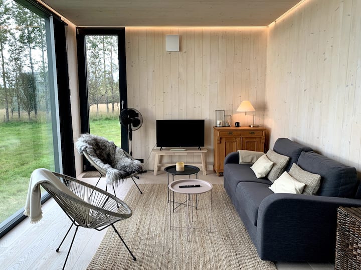 stylish lake cabin