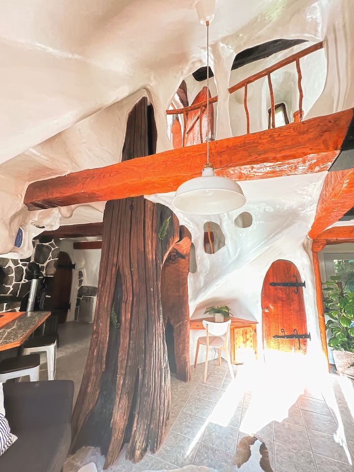Enjoy the craftsmanship of this hollowed Douglas Fir and cool loft wall.