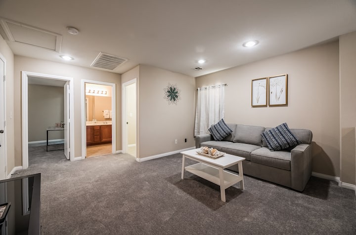 غرفة معيشة في الطابق العلوي بسرير أريكة 