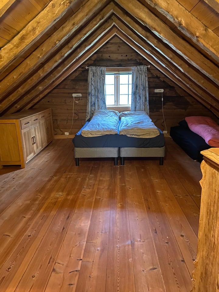 Cama doble en el segundo piso + colchón en el piso para cualquier niño.