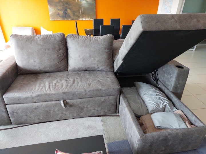 Sofa Bed Queen size. Bedding storage under Divan