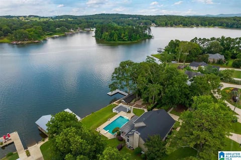 Lakefront home with pool