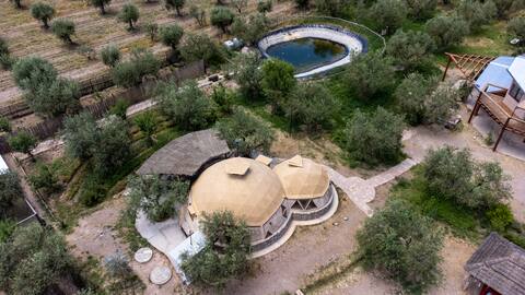Geodesic Double Dome on organic farm.