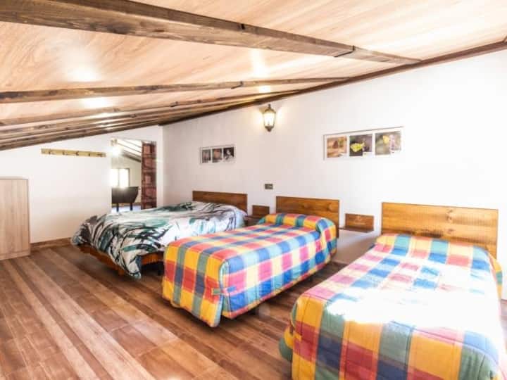 Dormitorio con 1 cama de matrimonio y 2 camas individuales.