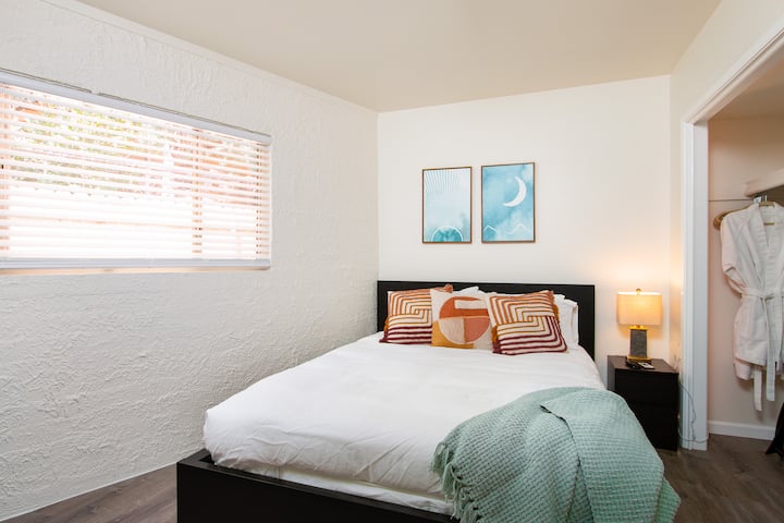 Second bedroom has a comfortable queen-sized bed, also with luxury hotel-grade linens