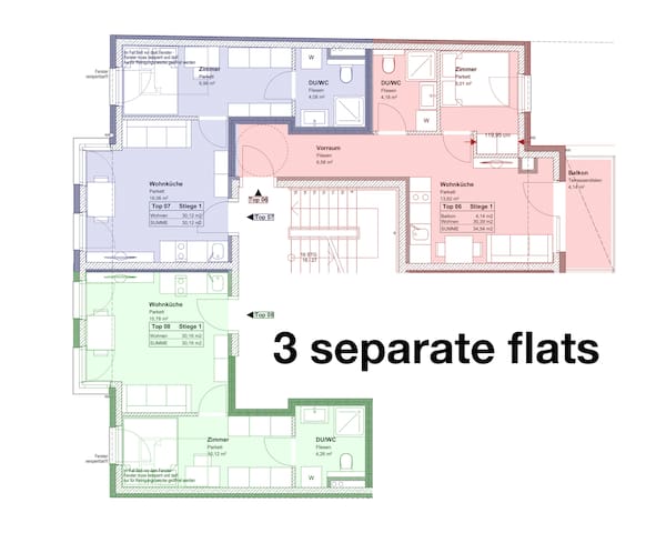 3 flats next to each other close to subway (U2)