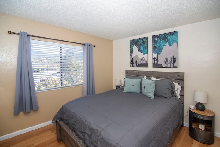 The second bedroom features a queen-sized bed and is an end-unit for quiet enjoyment.
