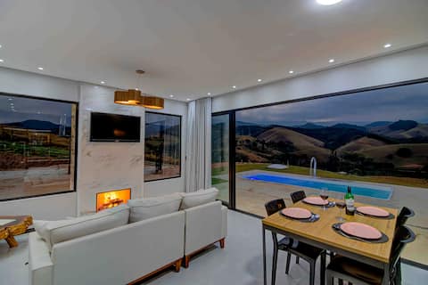 Private pool • Fireplace • Mountain view