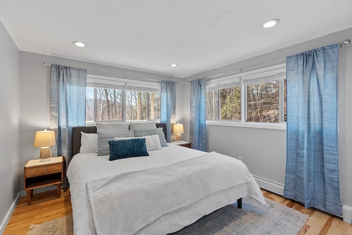 Bedroom on the first floor with views of Gunstock mountain. This bedroom has one King size bed.