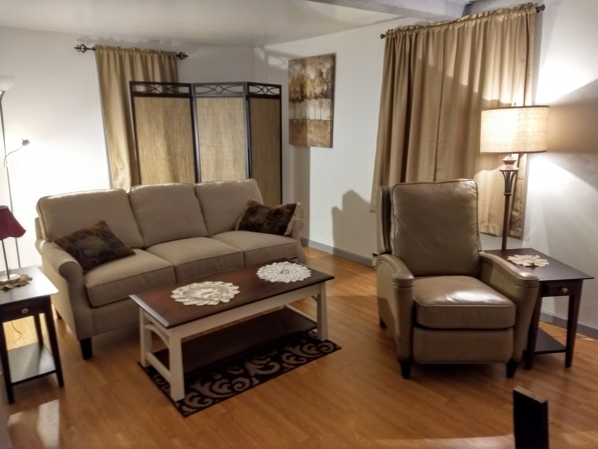 Muebles nuevos con sillón reclinable de cuero, TV y también Wi-Fi