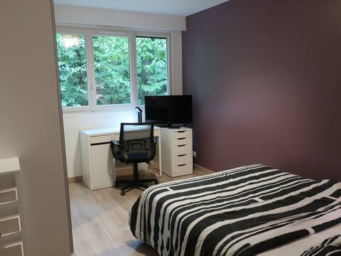 Bedroom with semi-private shower room