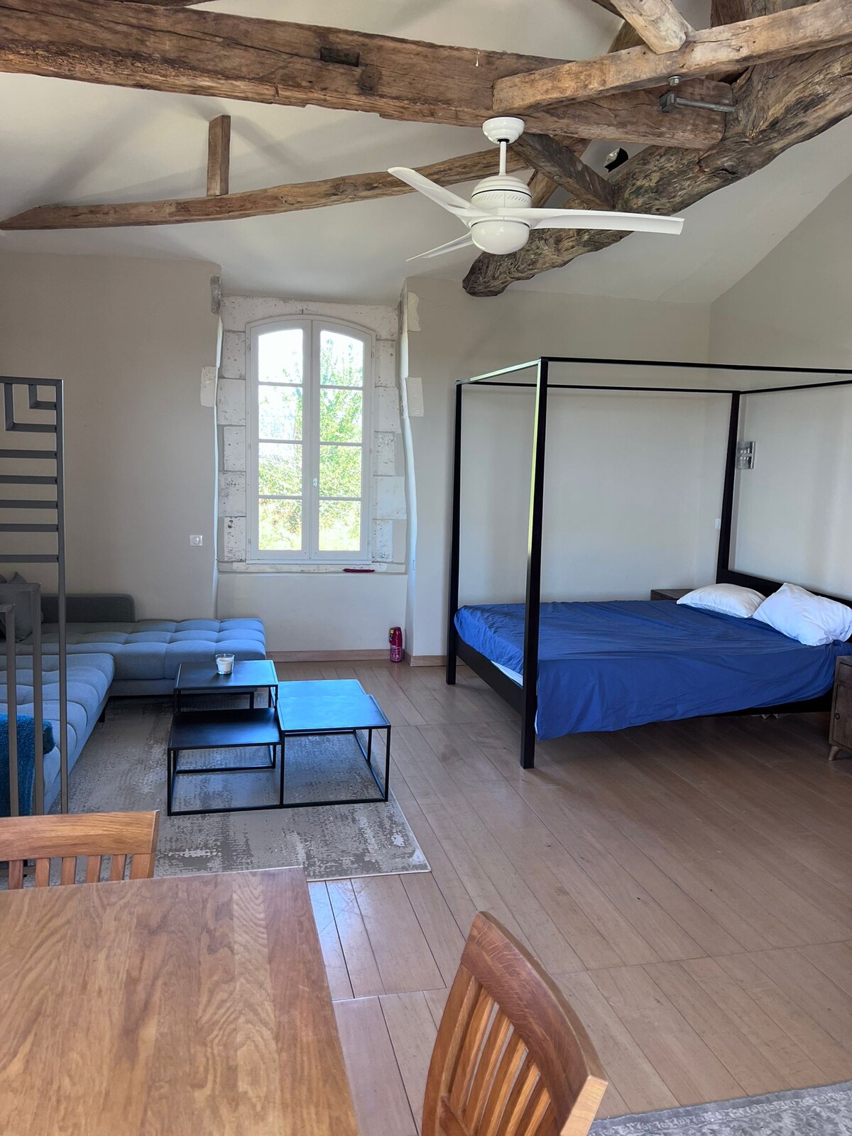 Одличната главна спална соба со троен аспект, сопствена бања, кревет со 4 постери, работен простор и раскошен кауч