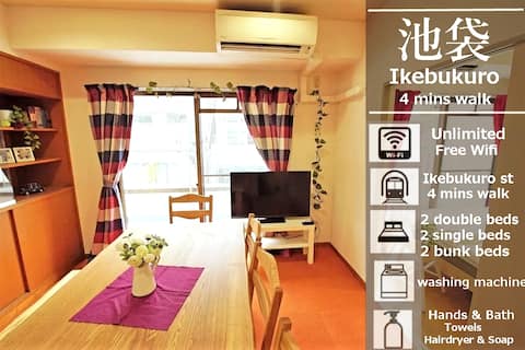 a) 4min walk Ikebukuro/ 78 sqm/ Free wifi/ 8BEDS