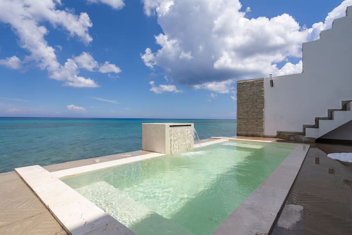Dreaming on the sea.Sunsets, pool and solar panels