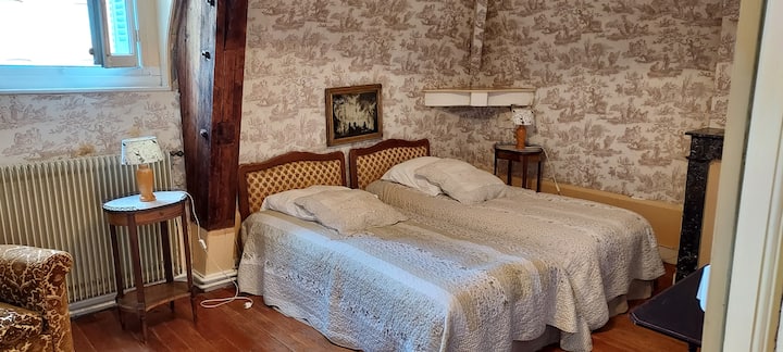 Dormitorio de 3 a 2 camas individuales, lona de Jouy