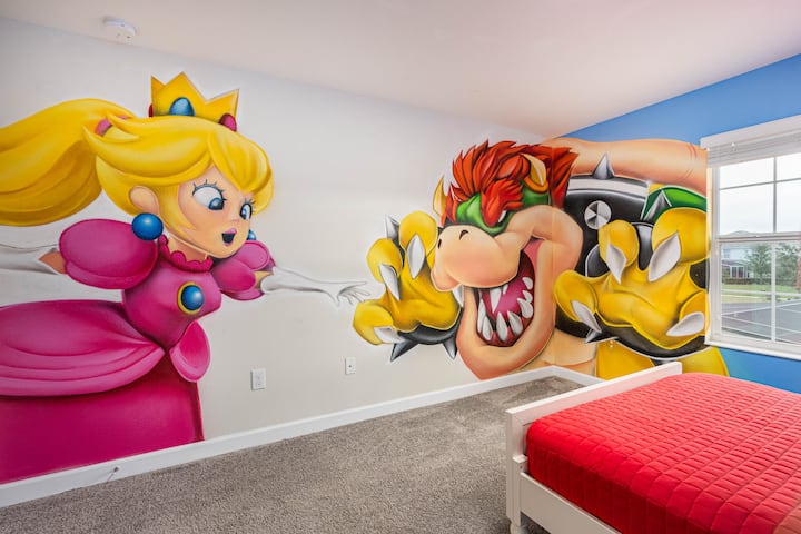 Larger than life Princess Peach and Bowser.