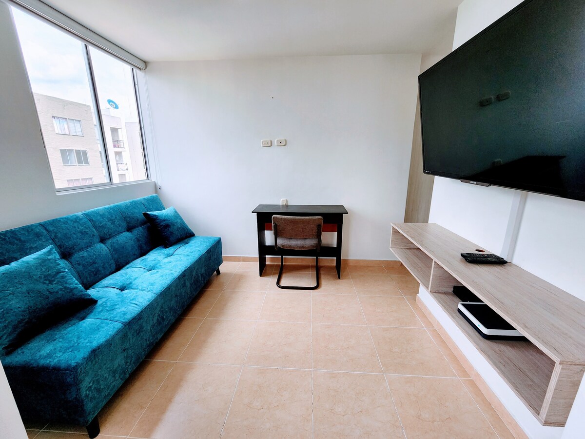 nyota ya tV na dawati na kiti cha kusomea, kitanda cha sofa, TV , rafu na Wifi 