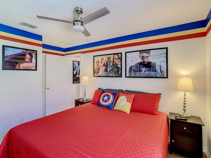 Avengers-themed room ideal for kids and superhero fans.