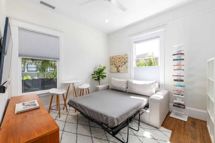 - Comfort with a cozy pull out bed perfect for extra guests or lazy mornings
- Wake up to sunbeams and leafy views through large windows in this flexible retreat
- Lounge by day, sleep tight by night, this space effortlessly adapts to your stay