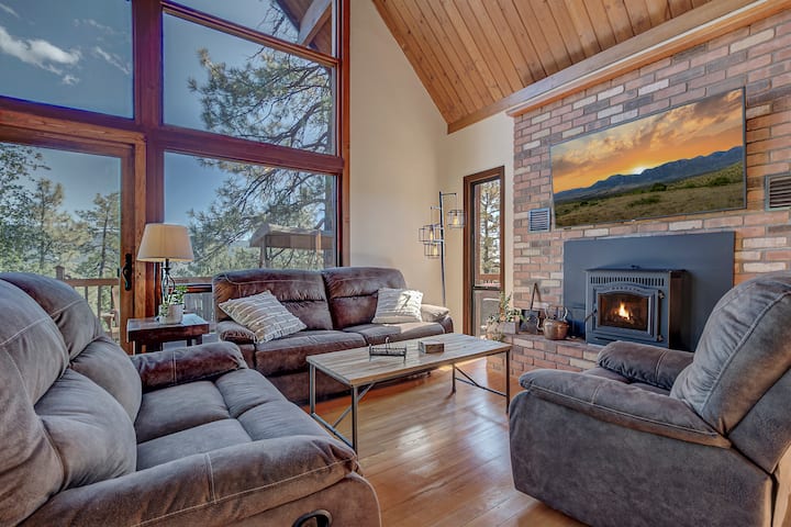 Watch your favorite shows on the 65" Roku TV, while enjoying the cozy fire in the front living room.