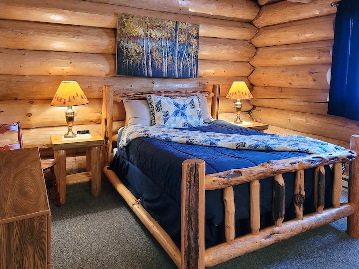 Main floor bedroom has a queen bed and a twin bed. 