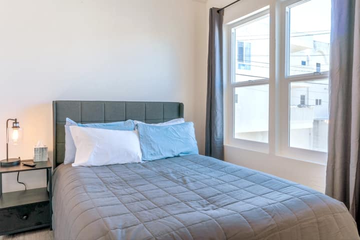 Upstairs Bedroom has a full size bed and 42" TV with a bunch of streaming services and of course, a ceiling fan for extra comfort.