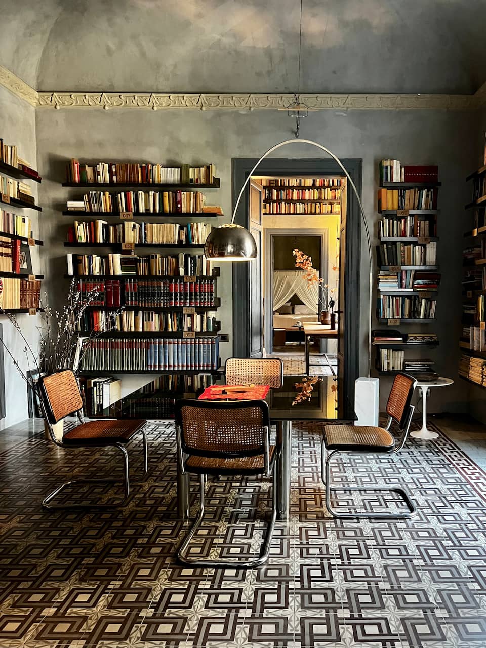 A designer's Art Nouveau flat lined with books, Palermo, Sicily, Italy, photo 5 of 10