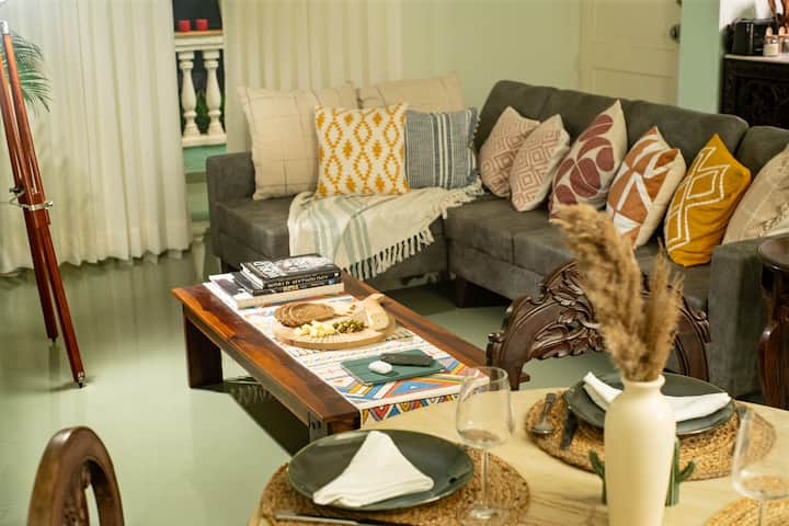 Step into a world of comfort & style with our inviting seating area, thoughtfully placed right beside a delightful 4-seater dining table. You'll instantly feel at ease in this welcoming space, perfect for relaxing & sharing good times with loved ones