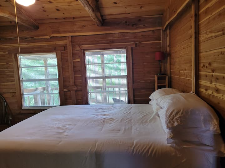 Უკანა საძინებელი დიდი საწოლით ტბის პირასაა