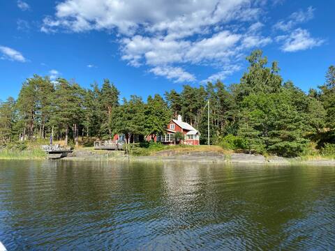 Lake house with sunset view