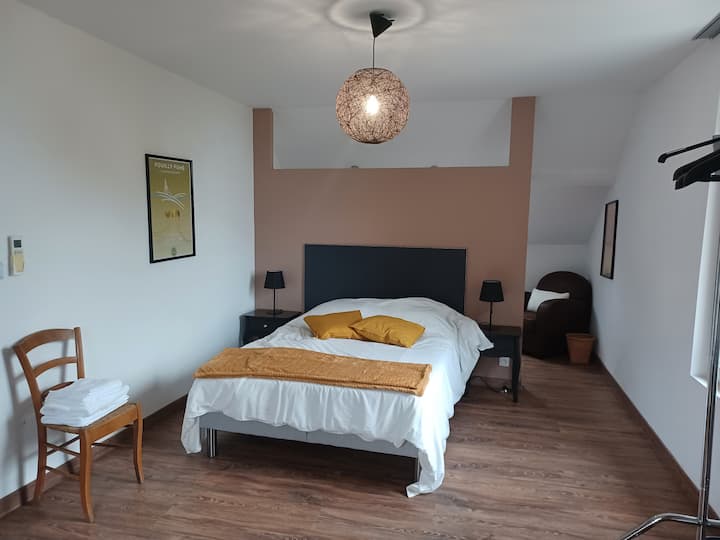 Habitación n.º3: habitación familiar.
cama 2 personas (140x190), transportando.
Amplia y amplia habitación con  separación y vista al jardín.