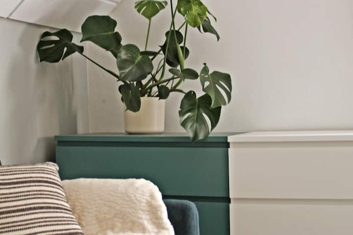 Room 4: bright and modern room, newly renovated, with sofa, double bed and private bathroom