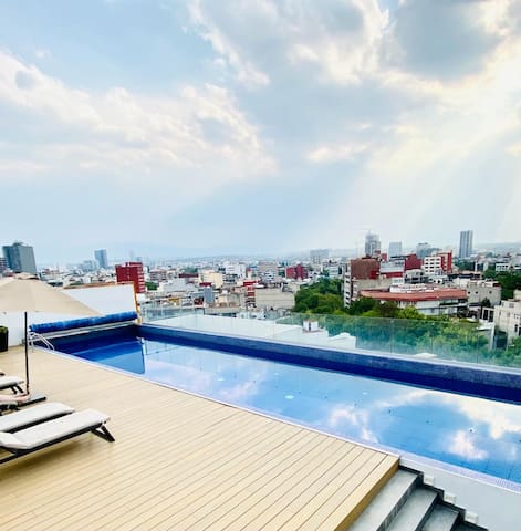 Apartment(3 beds, 2 bedrooms) rooftop pool Condesa