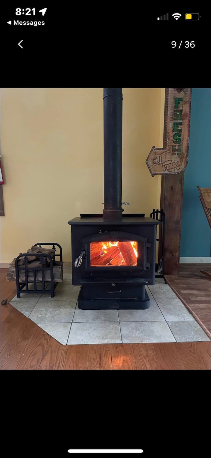 带鼓风机的室内木炉。