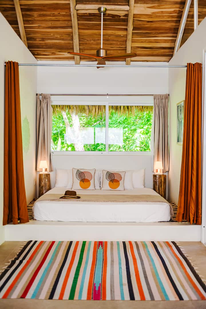 The curtained sleeping area.