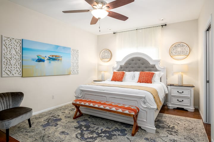 Casita master bedroom w/ King size memory foam mattress, and 55" flat screen TV