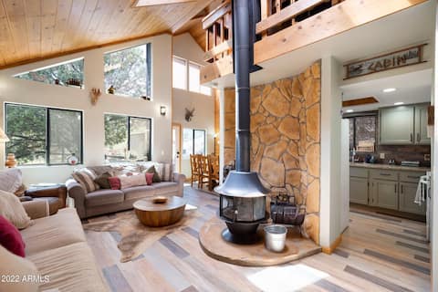 Cozy cabin under the stars.