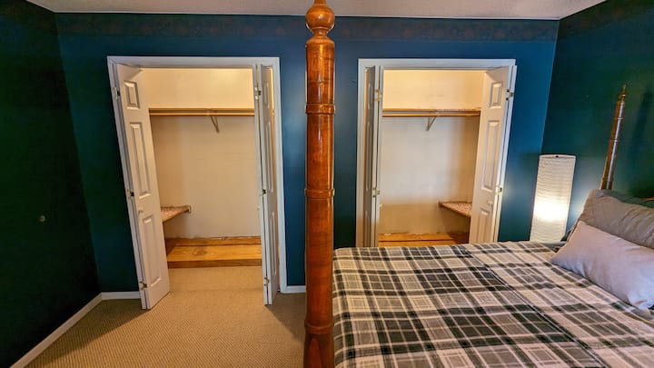 The upstairs double bed bedroom has two large closets.