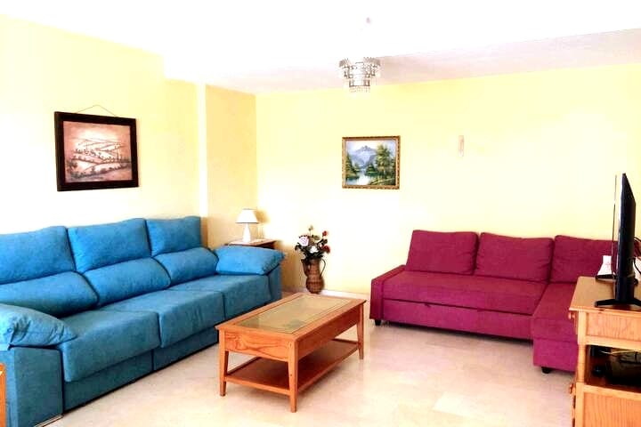 Დიდი მისაღები ოთახი ორადგილიანი გასაშლელი დივანით და ერთადგილიანი გასაშლელი დივნით.