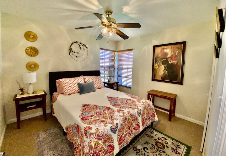 Room #2 Queen sized soft memory foam mattress in guest bedroom with walk-in closet.