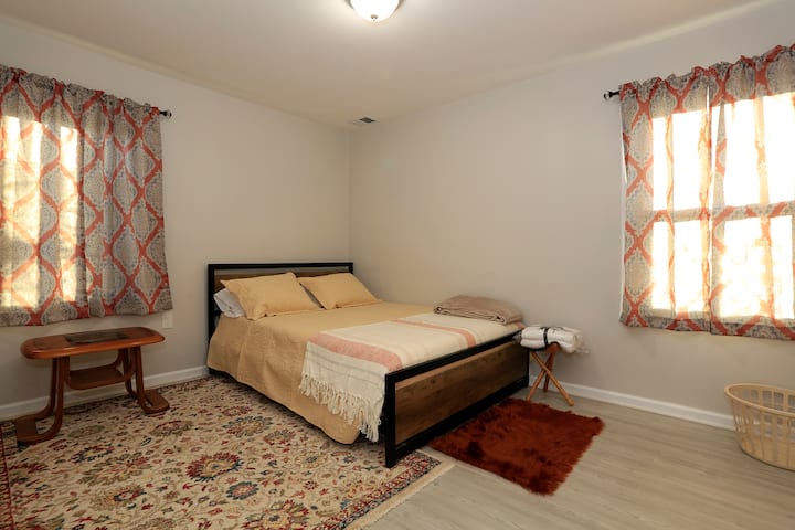 Brown room- Calm earth tones with Venice Mural on the wall very nurturing before a good night sleep. Your imagination is your limiting  factor