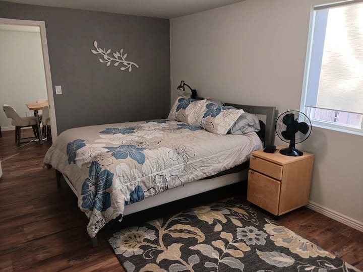 Master Bedroom with walk in closet and private 3/4 bathroom attached. There is also  TV with Roku in this room.