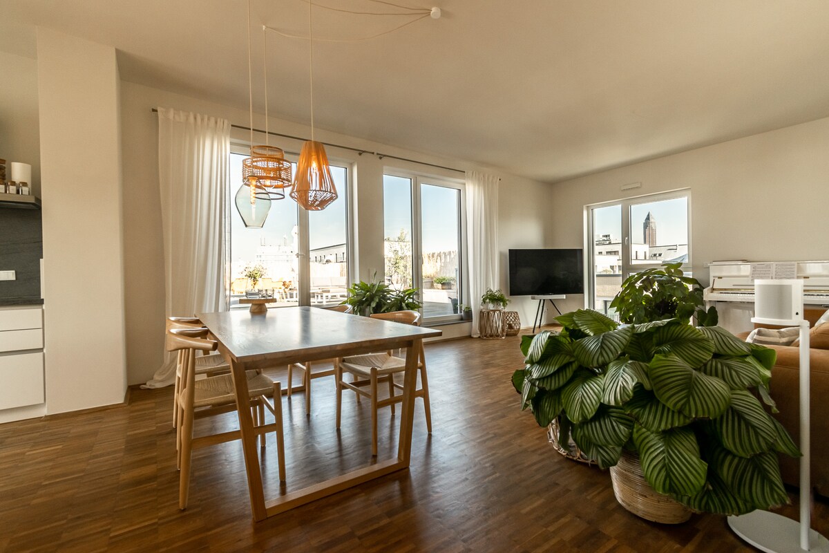 Top Airbnb: Penthouse + roof terrace near fair/Messe & center in Frankfurt Am Main