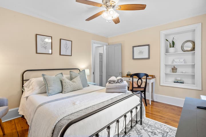 "The Maidenhair Room" boasts soft queen linens, plush pillows and a memory foam mattress, promising a comfortable night's sleep.