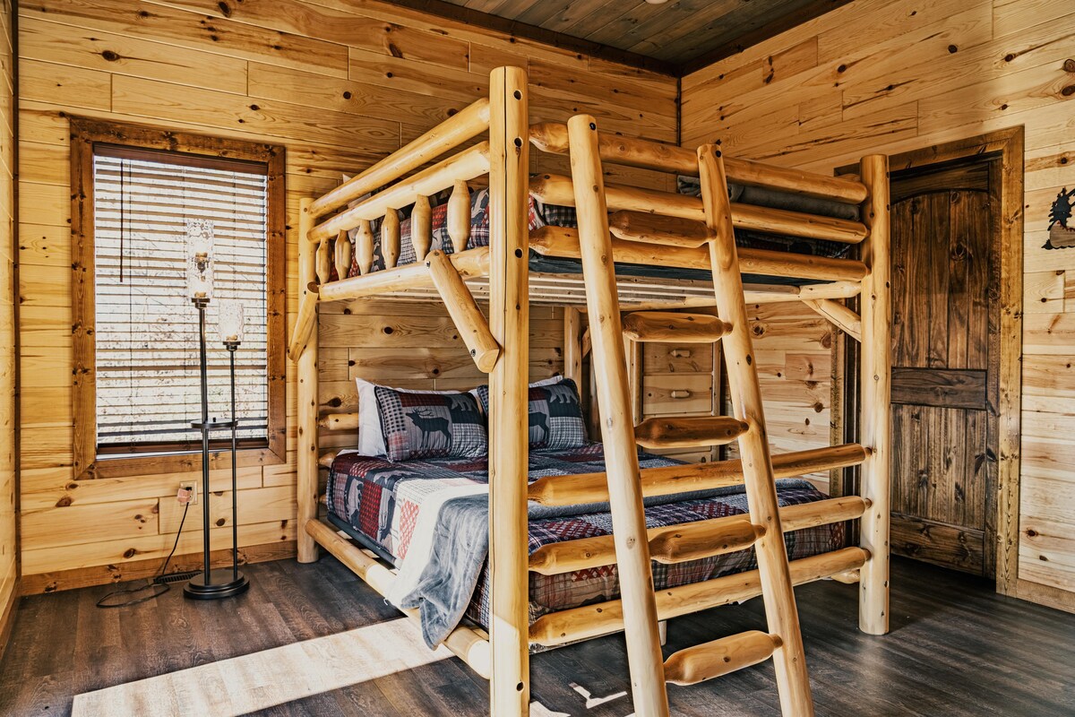 Queen over queen bunks with smart TV and en suite bathroom. 