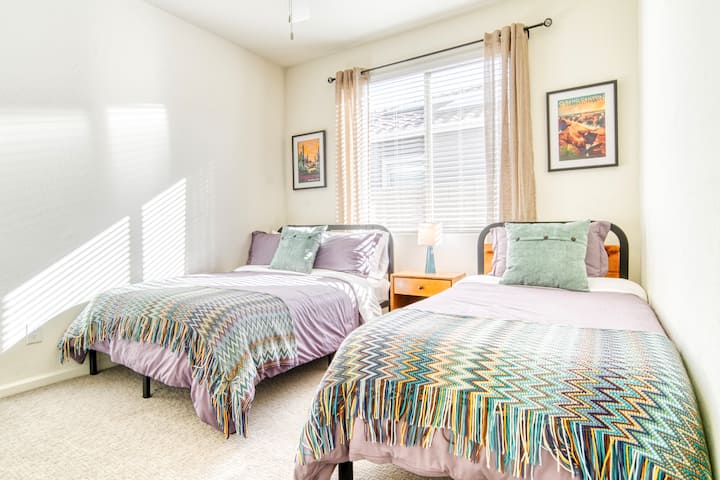 A full and a twin sized bed