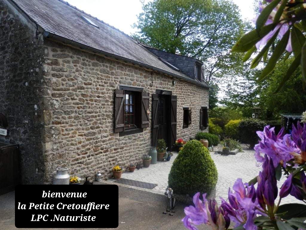 A charming stone exterior of the property is framed by vibrant greenery and a well-maintained garden. Decorative flower pots line the pathway, while the welcoming entrance features wooden windows and a subtle roof overhang. Lush trees complement the tranquil ambiance.