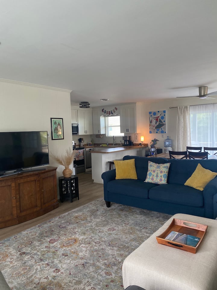 Მისაღები ოთახი, რომელიც სამზარეულოს გადაჰყურებს